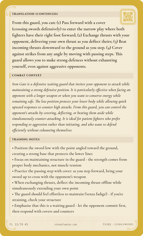 Training card FL12 back